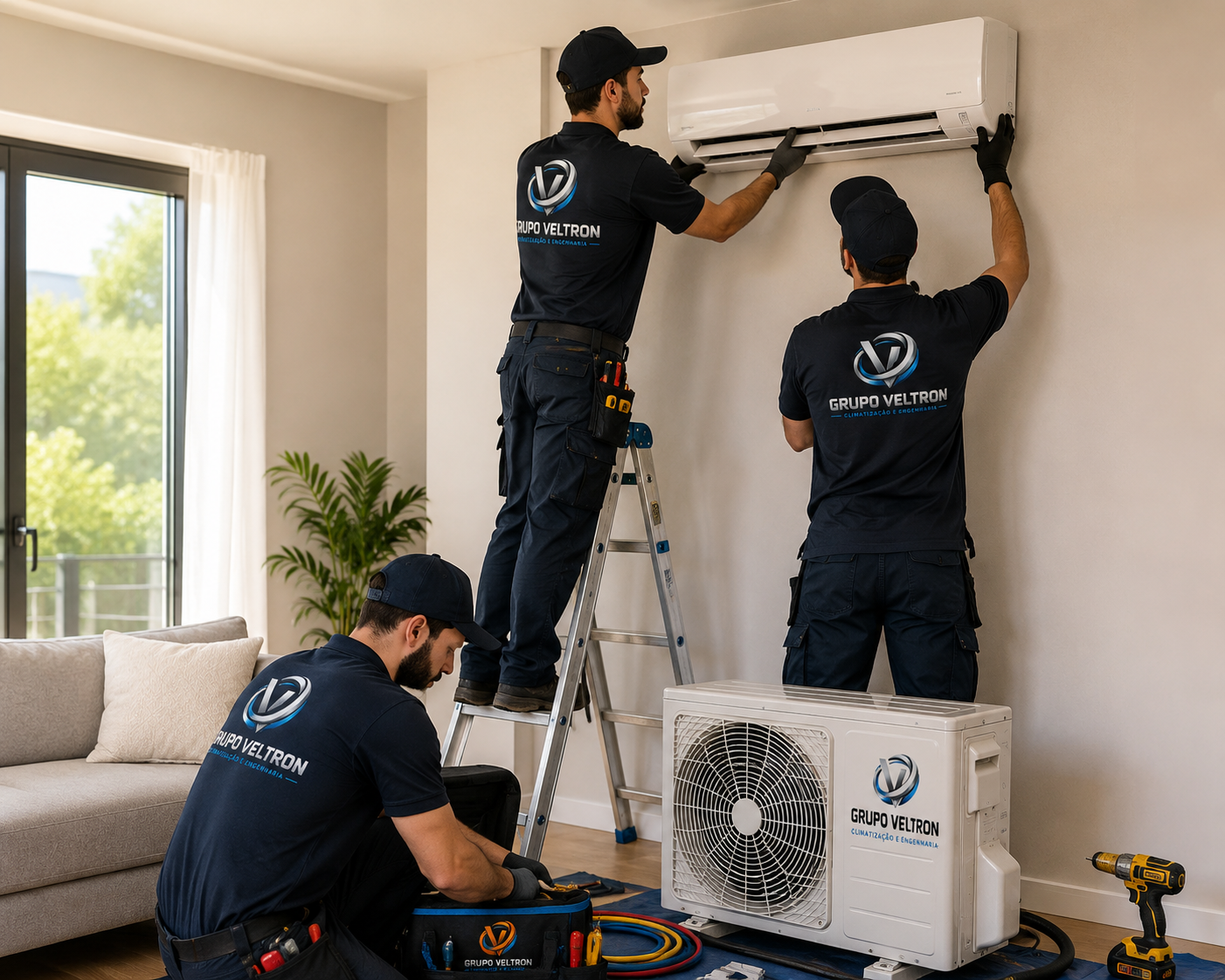 Equipe Grupo Veltron realizando instalação de sistema de climatização